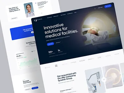 Synektik website blue clean design figma healthcare hospital innovation laboratories medical minimal research robotics simple software surgery technology ui website