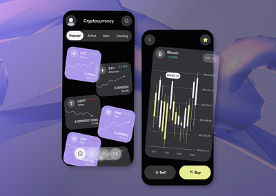 Cryptocurrency Market app application bitcoin branding chart coin crypto cryptocurrency design design agency development figma graphic design hero screen market ui uxui