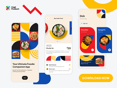 Food Review App - Bauhaus Design Style app app design bauhaus style design food review food review app mobile mobile app ui