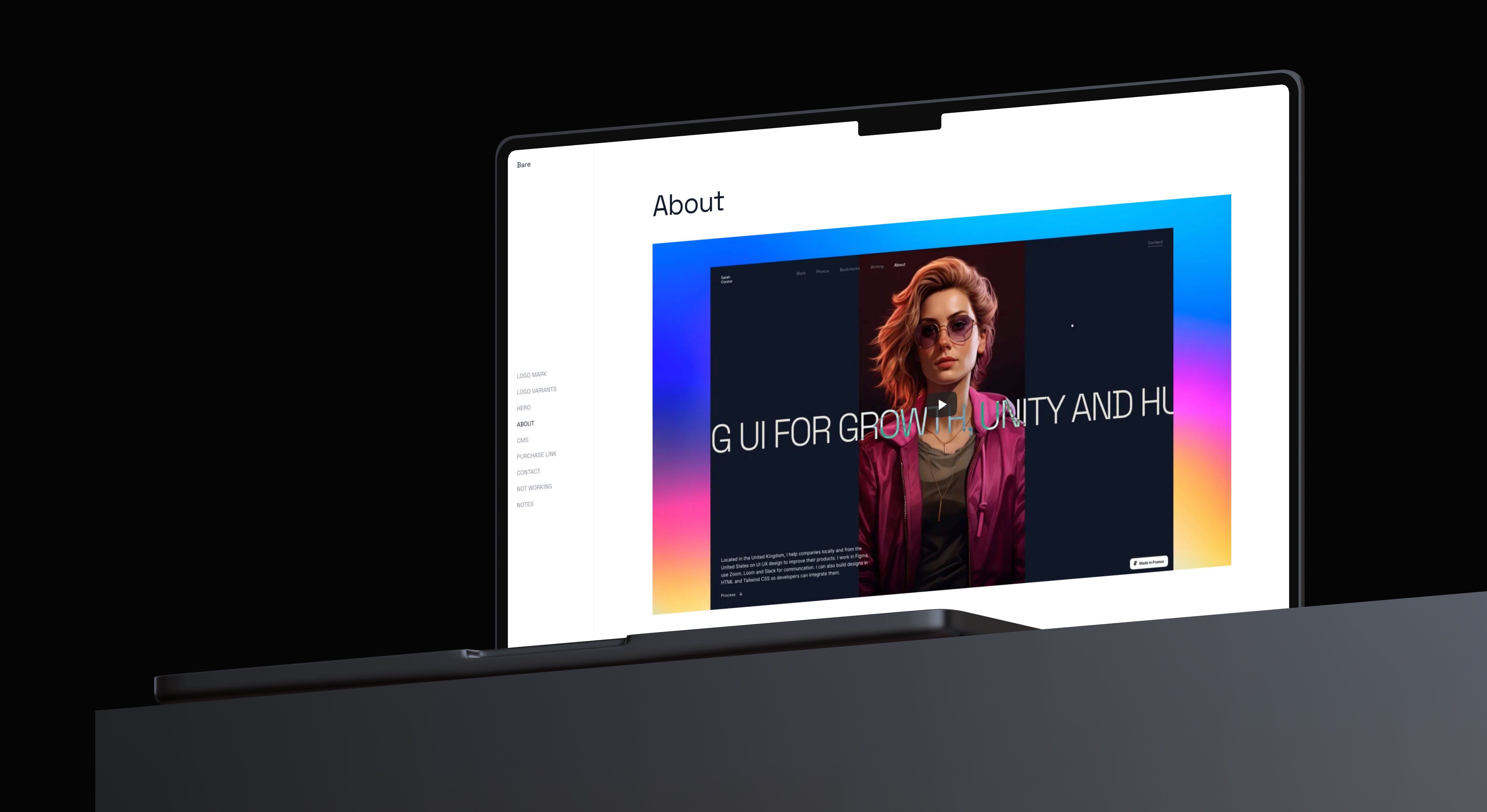 Video guide for framer template clean design design portfolio framer minimal simple typography ui videos