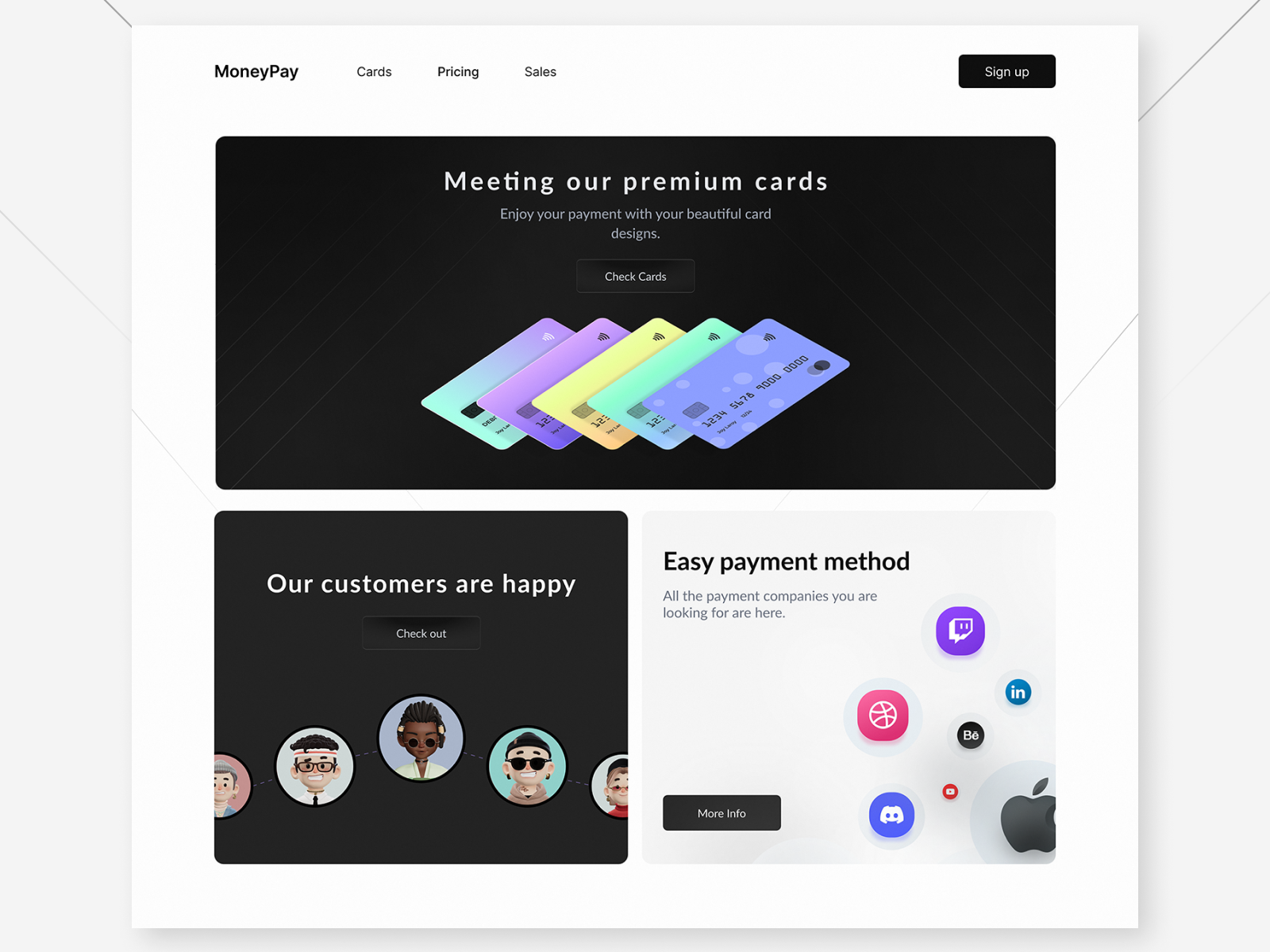 MoneyPay's Landing Page / Section 3 app banking app banking website card design landing landing page ui ux web design website website desing
