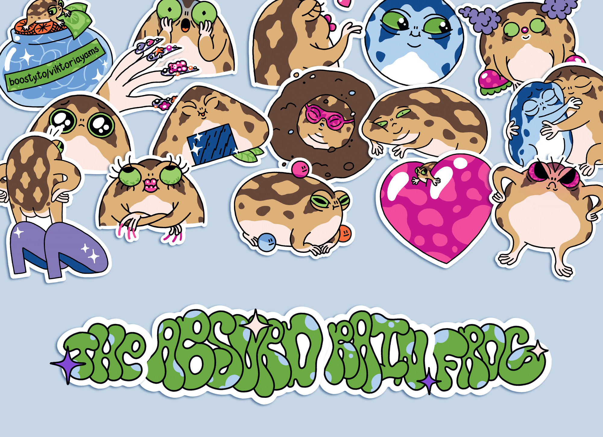 The Absurd Desert Rain Frog stickers, project header animation behance branding cartooncharacter characterdesign cute emoji frog funny gif illustrator mascot procreate rainfrog stickers stikerartist telegramstickers toad