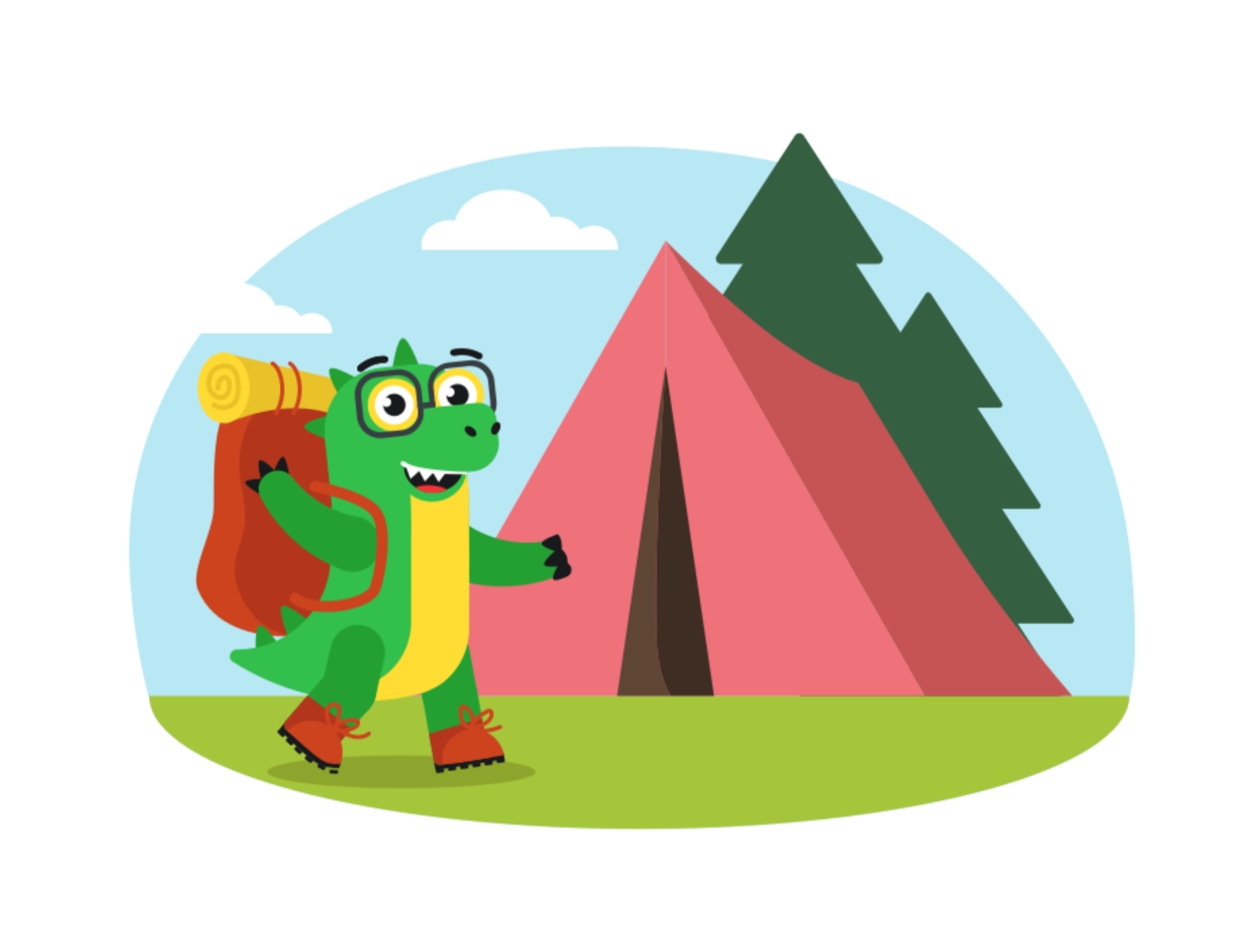 Образавр в походе remote learning study лес образавр образование обучение ориентирование палатка поход природа рюкзак