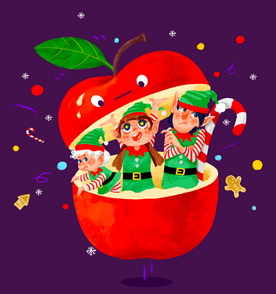 Ping'an Fruit apple art branding christmas design elf gingerbread man graphic design illustration illustrator snow splash winter xmas