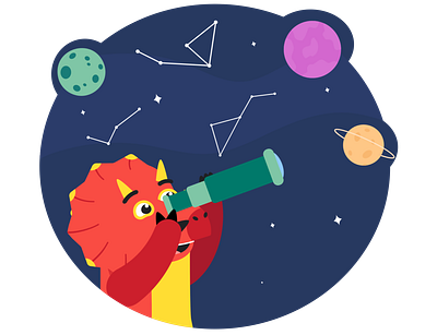 Трицератопс наблюдает за планетами education remote learning study звезды образавр образование обучение планеты созвездия солнечная система телескоп труба