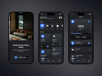 Smart Home - Mobile Application app application application design automation dark mode design graphic design home home automation app home monitoring minimal mobile app mobile design mockup remote control smart home smart home mobile app ui ui design visual design