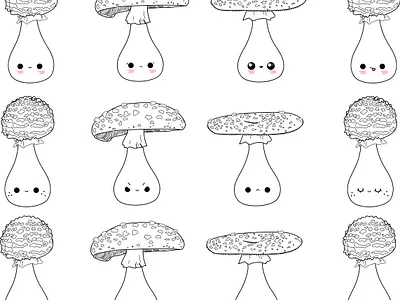 Amanita Mushlings illustration linedrawing