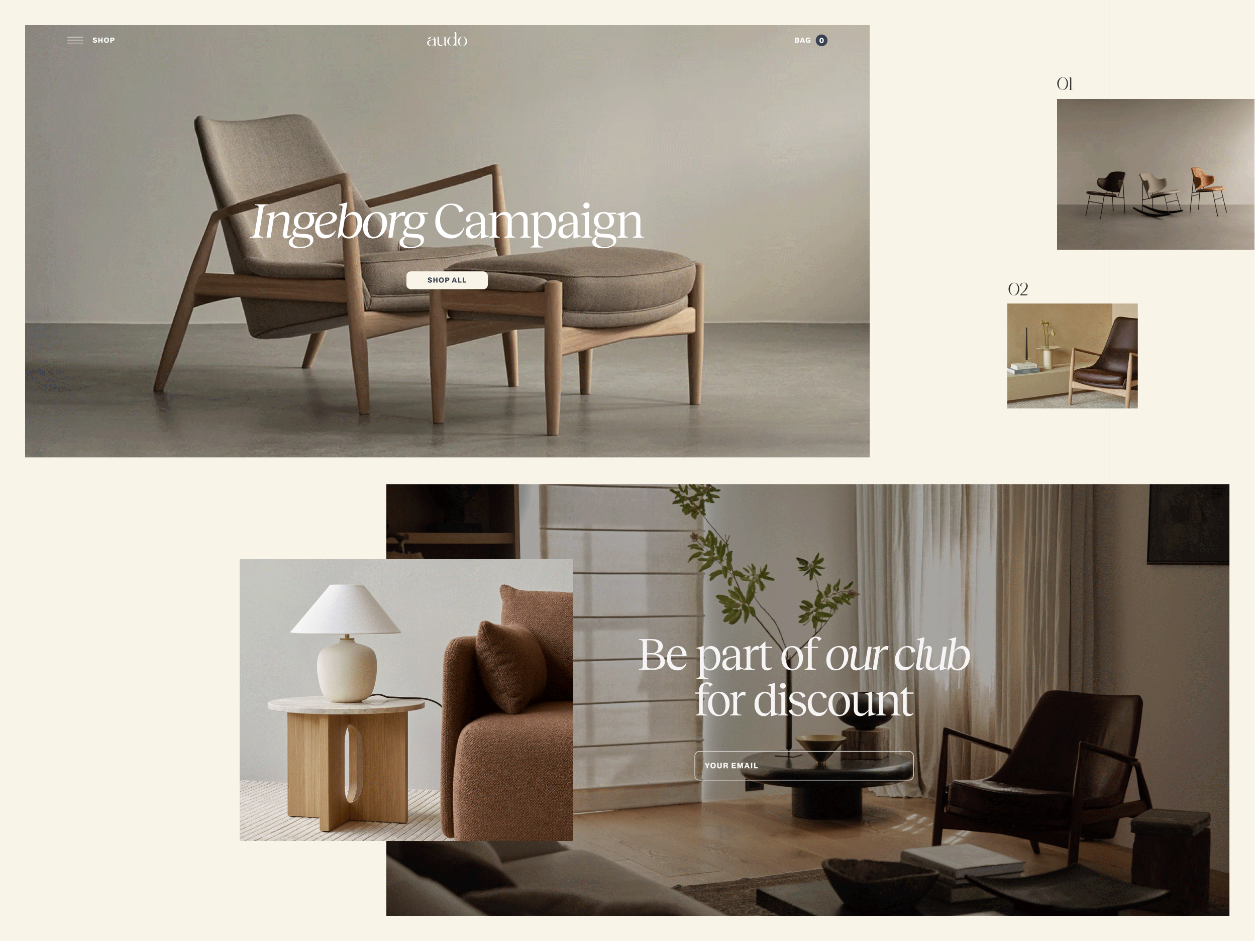 AUDO -- Luxurious Danish furniture web redesign 💫 art direction branding design ecommerce minimal ui ux web