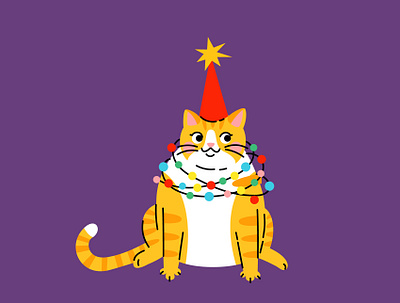 Christmas orange cat cartoon cat christmas cute design fat flat geometric holiday illustration kitten orange