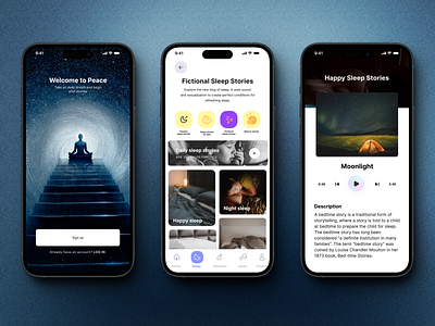 🌿 Peace App: Serenity in Your Pocket calmdesign digitalwellness dribbbleshot health app mind relaxation app mindfulnessapp peacefulness and relaxation app ui userexperience