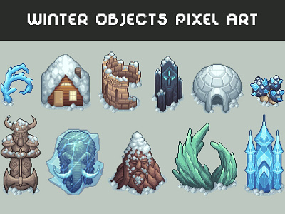 Top-Down Winter Objects Pixel Art 2d art asset assets fantasy game game assets gamedev indie indie game mmorpg object pixel pixelart pixelated rpg top down topdown winter