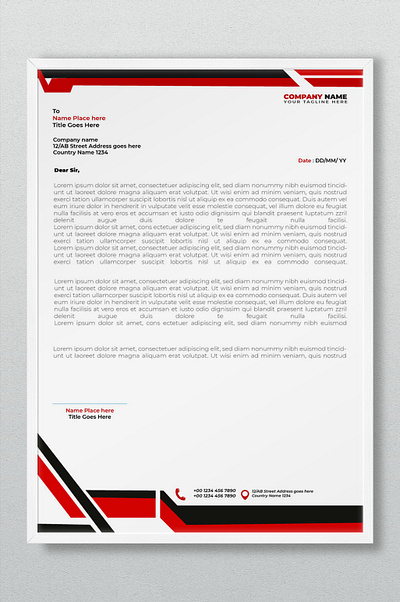 A4 Size Red Color Print Ready Letterhead Design black company flyer graphic design letter letterhead print red service