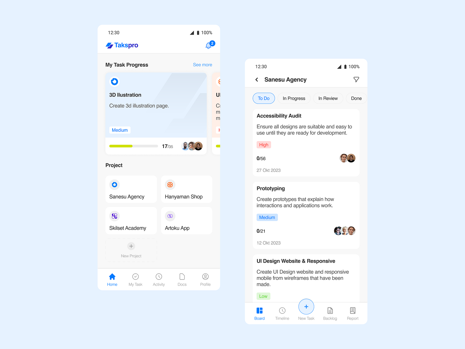 Project Management Mobile : Taskpro 📊 by Irfan Kurniawan on Dribbble