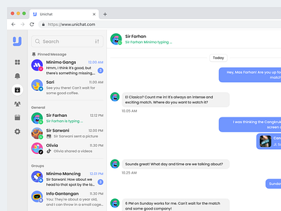 Unichat - Message Dashboard call channel chat chat dashbard chatting community conversation dashboard direct messager inbox inbox dashboard mail mailbox message message dashboard messager online product design saas talk