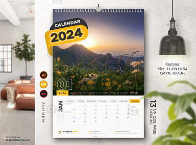 Colorful Mountain Wall Calendar 2024 Template Design business calendar business wall calendar 2024 calendar 2024 clean calendar design colorful calendar creative calendar didargds didargds calendar minimal calendar modern calendar new year 2024 new year calendar office calendar office calendar 2024 professional calendar 2024 stationery stationery design trending design trendy calendar wall calendar 2024