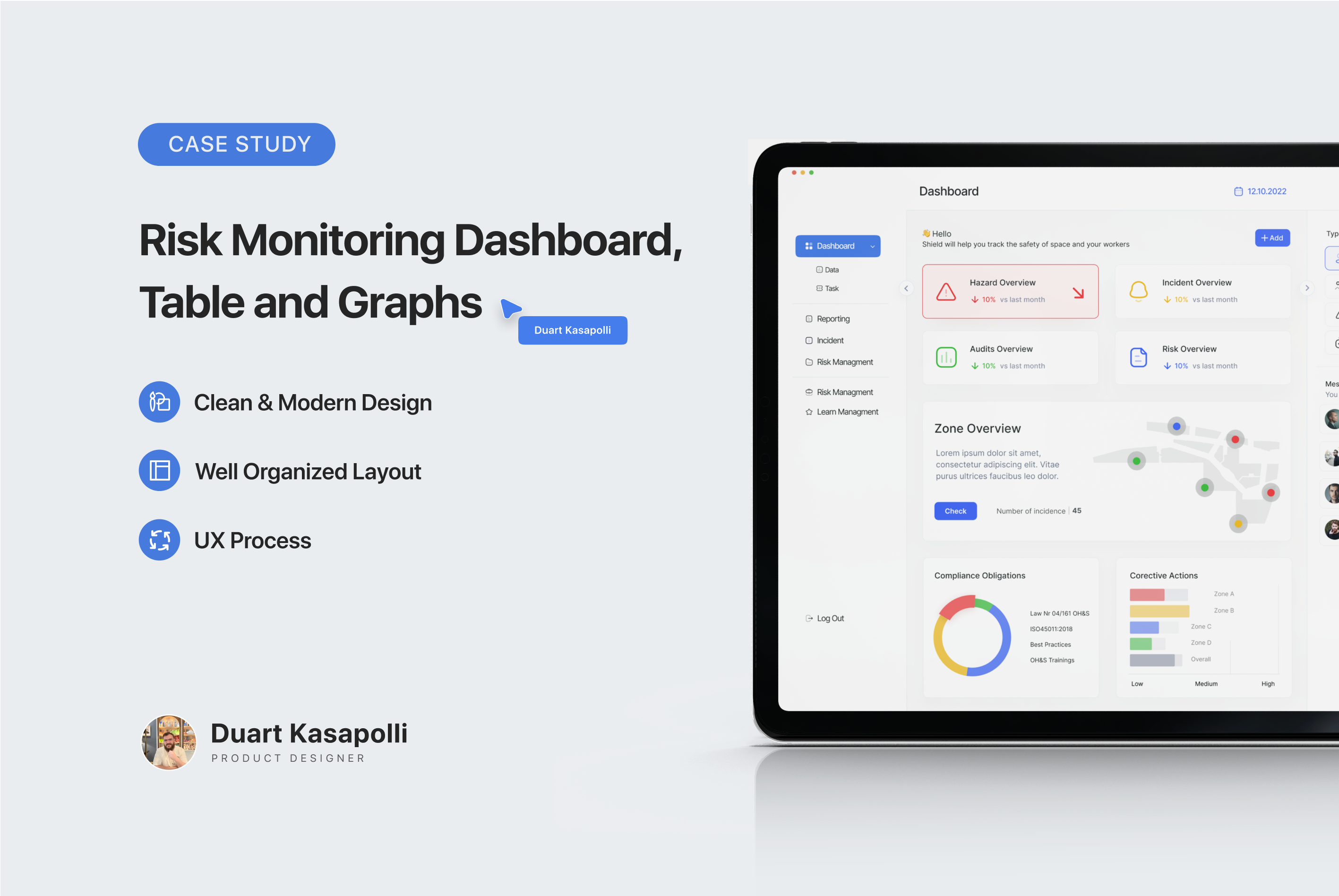 Risk Assessment - UX Process case study dashboard graphs modern design produc design risk assessment table ui ux