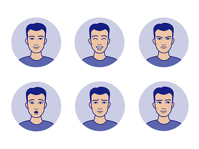 Emotions. Character for the learning game and quiz for website angry animation character character design emoji emotion emotions expression face facial expressions happy illustration man people person portrait sad scared smile vector