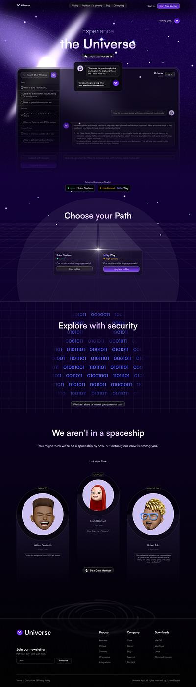 the Universe - Landing Page for AI Chatbot figma landing page landingpage space space theme ui uidesign ux web design website design