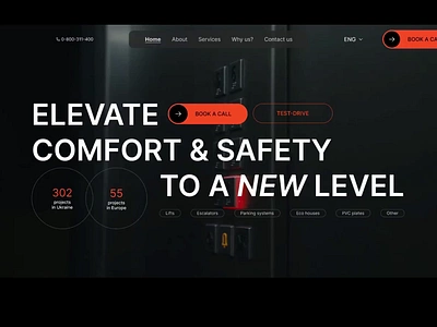 Hero block with video in the background banner design elevator hero hero block menu minimalist minimalistic navigation typography ui