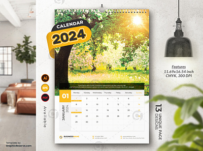 Natural Touch Wall Calendar 2024 Template with Shiny Sky business calendar business wall calendar 2024 calendar 2024 clean calendar design clean design colorful calendar creative calendar didargds calendar minimal calendar modern calendar new year 2024 new year calendar office calendar office calendar 2024 professional calendar 2024 stationery design trending design trendy calendar visualgraphics wall calendar 2024