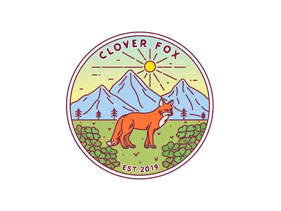 Clover Fox adventure badge brand brand design brand identity branding clover design emblem fox illustration label landscape line line art logo logo design monoline sticker vector