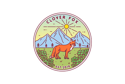 Clover Fox adventure badge brand brand design brand identity branding clover design emblem fox illustration label landscape line line art logo logo design monoline sticker vector