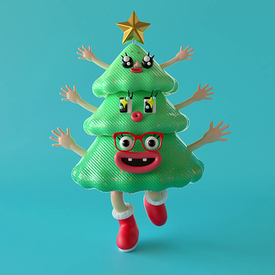 Dancing Christmas tree🎄 3d 3d animation 3d illustration aftereffects animation c4d character character design christmas cinema4d face fun gif graphic design happy illustration motion graphics party redshift zbrush