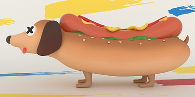 Hot🐕🔥 3d 3d animal 3d character 3d illustration animal c4d character character design cinema 4d dog food funny graphic design hot dog humorous illustration redshift