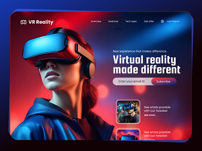 VR Reality Landing Page branding classy design future gaming graphic design landing page minimal minimalist mobile page prototype tech page typography ui ui dsign vr headset vr rreality webpage webpage template website design