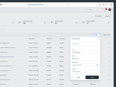 Neowise: Modal View Financial Tracking Web App SaaS Dashboard account accounting admin component dialog dropdown filter finance financial fintech input modal money pop up product design saas table ui component uiux webapp