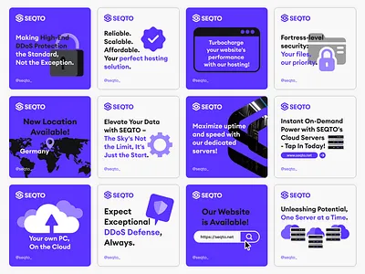 SEQTO Hosting Company Social Media Content banners branding dedicated dedicatedhosting design host hosting posts social media ui vps vpshosting