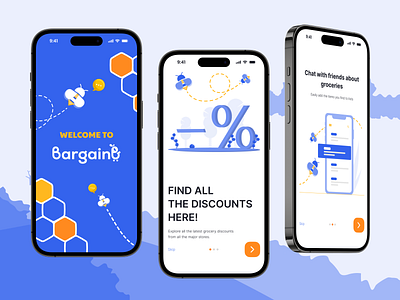 Grocery app. Onboarding screens app discounts grocery mobile ui uxui