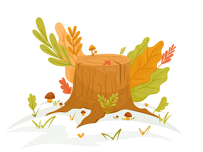 A stump in autumn forest book illustration cartoon illustration vector illustration