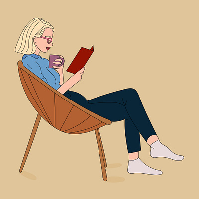 The girl is sitting in a wicker chair and reading app branding design graphic design illustration logo typography ui ux vector