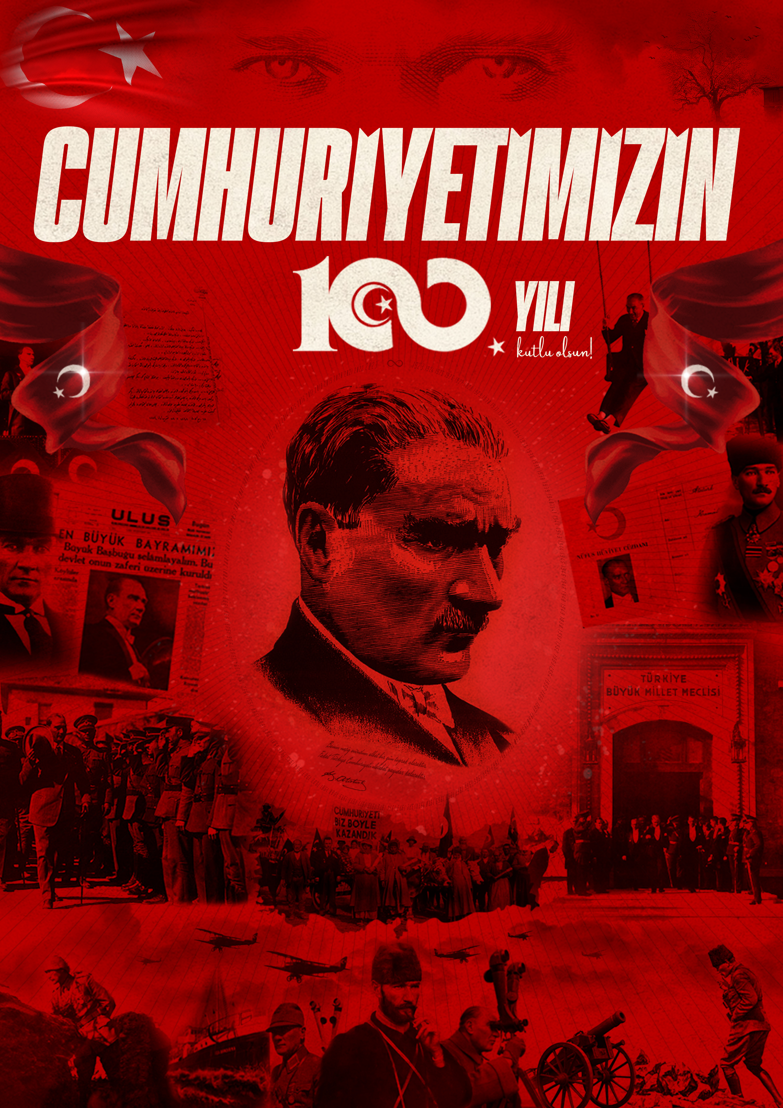 29 Ekim Cumhuriyet Bayramı | 100. Yıl Posteri 100. yıl 29 ekim atatürk cumhuriyet cumhuriyet bayramı father of the turks graphic design musfata kemal atatürk poster social media social media post turkey turkish türkiye