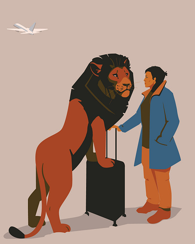 Missed flight airport animal drawing flight illustration illustrator lion plane