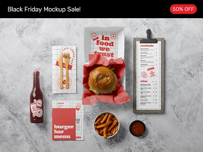 Burger Mockups blackfriday board branding burger design download fastfood identity logo menu mockup mockups pizza psd restaurant template typography