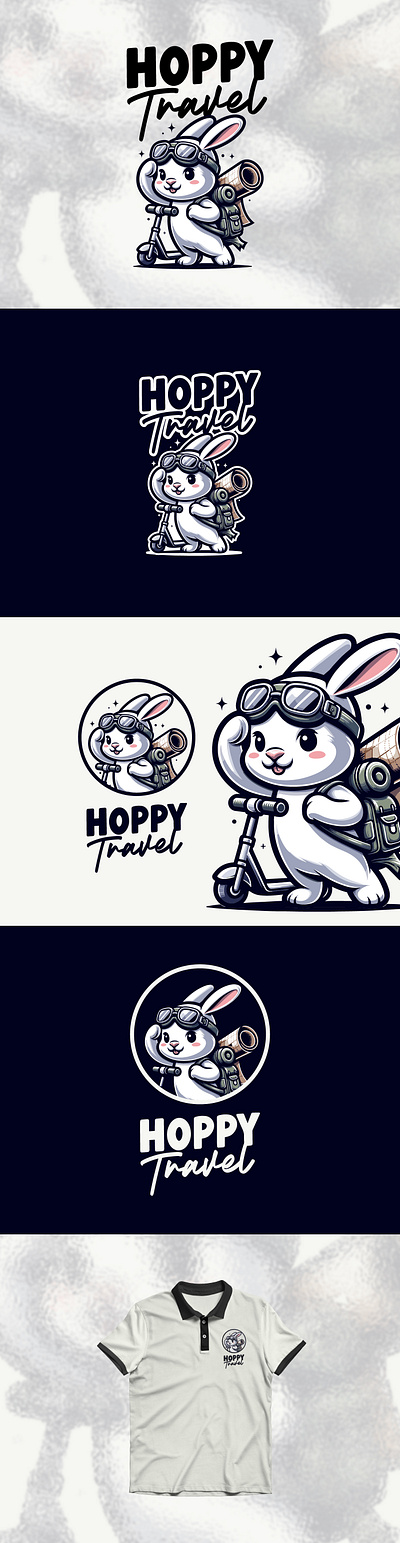 Hoppy Travel - Logo Mascot Playful branding bunny design graphic design illustration logo logodesign mascot mascotlogo rabbit scooter travel vector