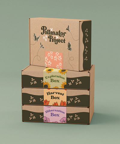 Pollinator Project | Retro Sustainable Subscription Box Branding bee brand bee logo environmentally friendly floral branding flower branding flower illustration hand drawn hippy design honey bee brand honeybee branding nature illustration nature inspired packaging design playful branding pollinator retro brand design retro logo design retro typography subscription box sustainable