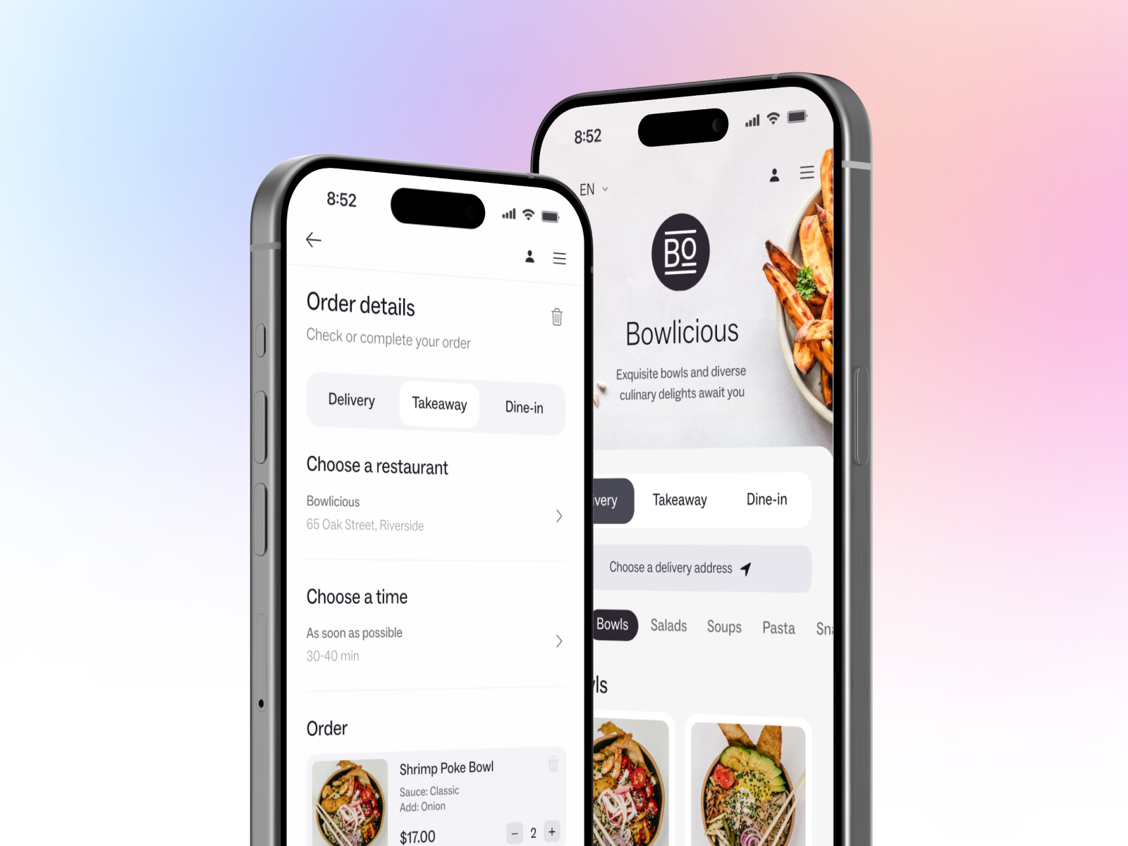 Mobile storefront for a restaurant adaptive app concept delivery design design app details dine in food light menu mobile order order details restaurant take away ui ux web web design