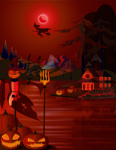 Ночь в хэллоуин иллюстрация