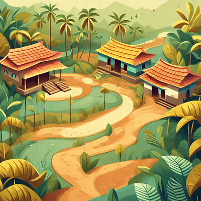 Village illustration graphic design illustration