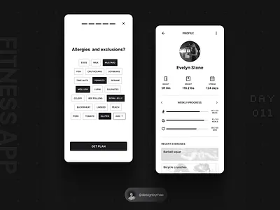 Monotone Fitness app app design daily ui dark mode design figma fitness app health app monotone design product design ui ui design