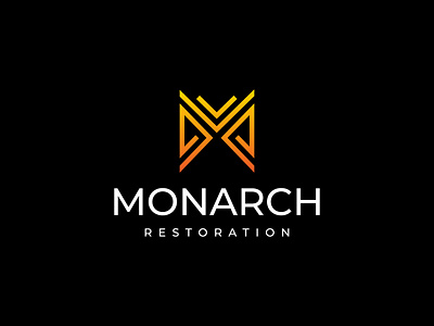 Monarch Restoration Logo Design branding butterfly construction graphic design letter m lettermark lineal logo m minimal modern modern logo monarch restoration vector