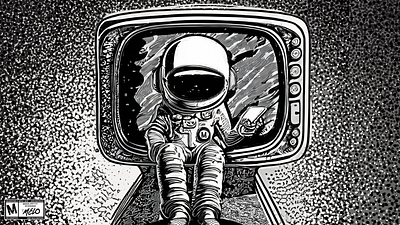 Spaced Out No Signal by MELOGRAPHICS | #MadeByMELO astronaut black and white custom brushes digital art digital drawing digitalart halftone madebymelo procreate procreate brush shade sketch stipple