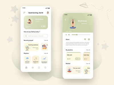 Meditation App appdesign creative cute designcommunity designinspiration digitalart graphic design ios meditationapp mobileapp mobileui pastels playful relaxapp therapyapp ui uidesign uiinspiration userinterface visualart