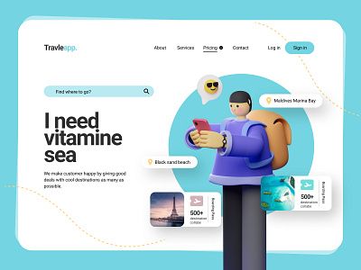 Travleapp concept landing page branding design full webpage graphic illustration landing page minimal minimalist mobile webpage saly 3d travel template travel website travleapp page ui ui design ux webdesign webpage