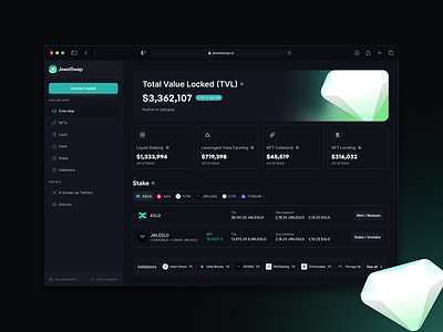 JewelSwap DeFi Protocol Dashboard UI UX blockchain crypto defi defi protocol design designer multiversx product design ui ux