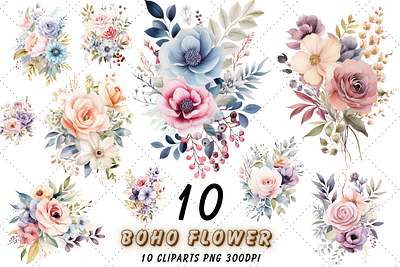 Vintage Boho Flower Sublimation Clipart digital floral png floral clipart flowers flowers clipart graphic design illustration spring clipart vector watercolor design wild floral borders wild flowers wildflowers