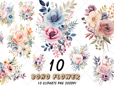 Vintage Boho Flower Sublimation Clipart digital floral png floral clipart flowers flowers clipart graphic design illustration spring clipart vector watercolor design wild floral borders wild flowers wildflowers